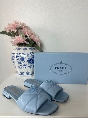 Prada Quilted Slide Mules in Powder Blue